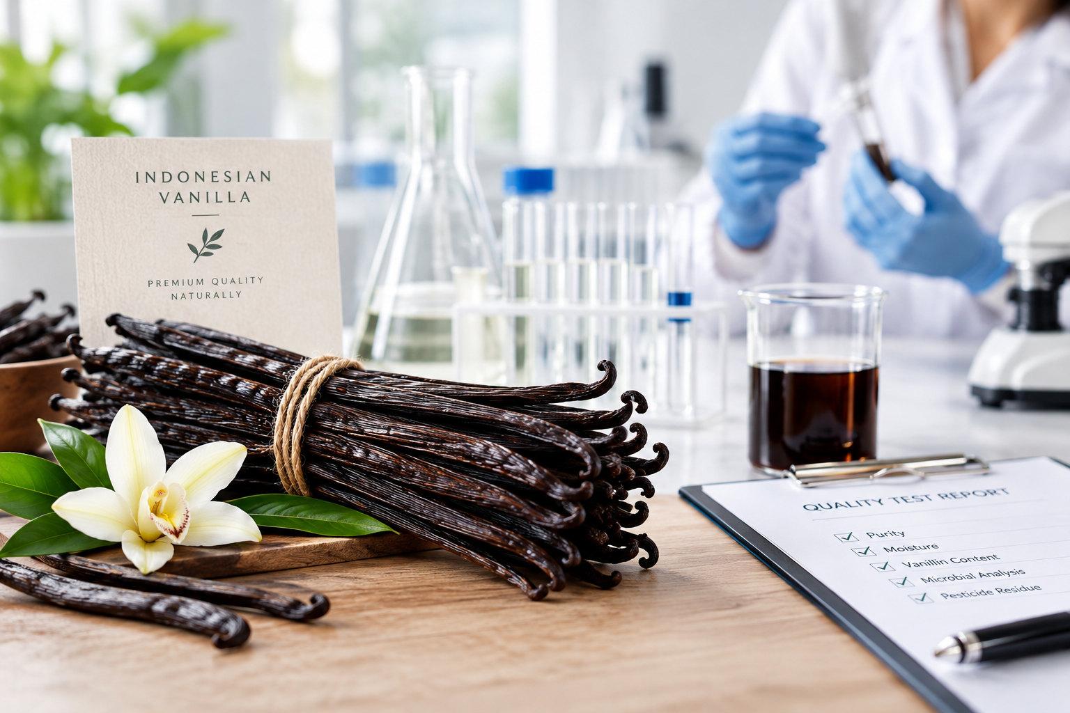 Indonesian vanilla in a laboratory quality testing environment