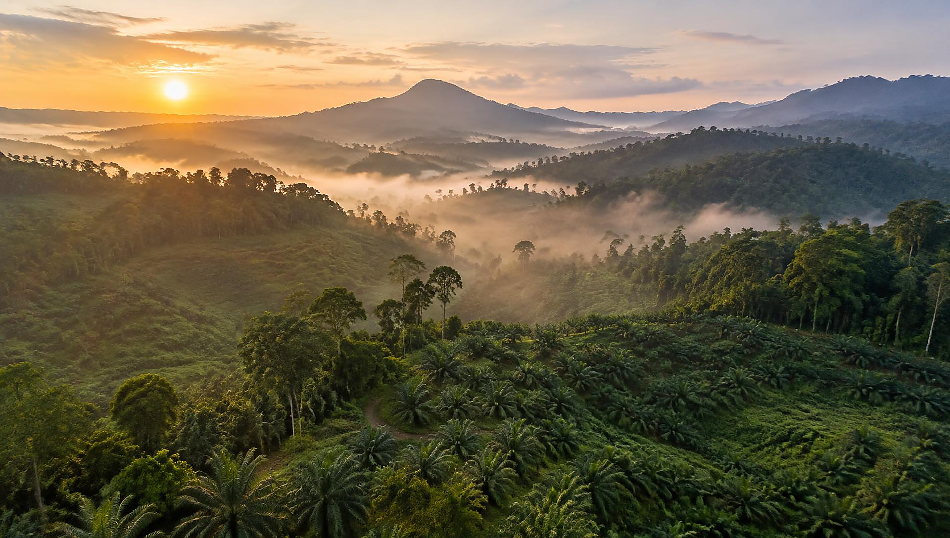 Indonesian volcanic landscape at sunrise