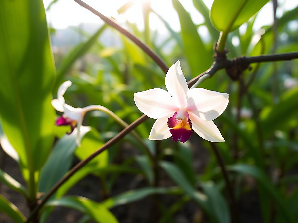 Vanilla orchid flower in the plantation